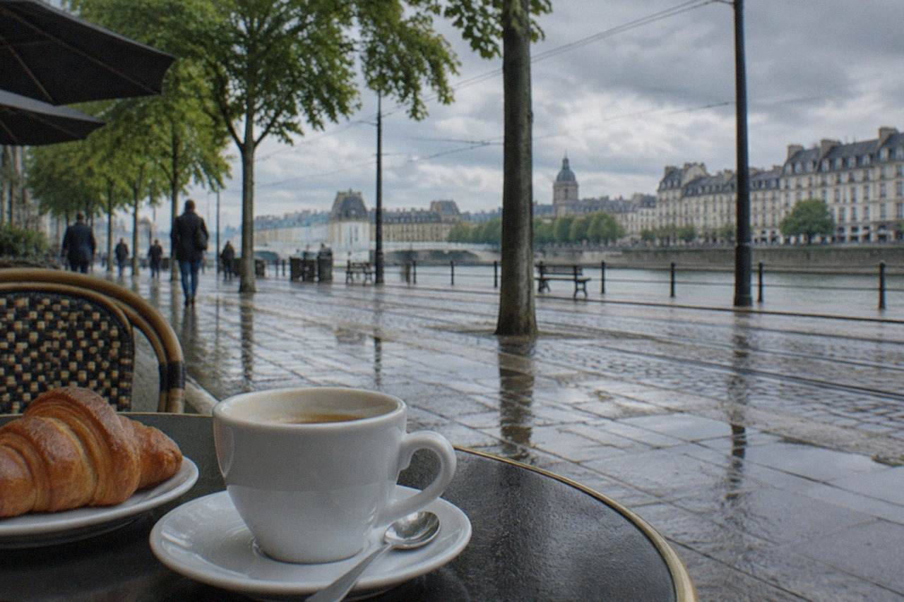 A cafe terrace in central Nantes with a handwritten French menu chalkboard beside the door