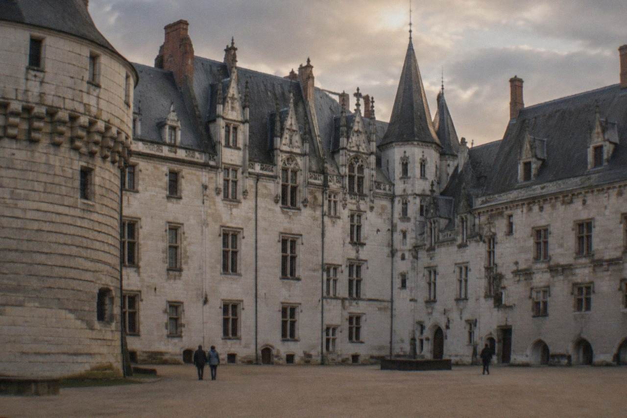 The Château des ducs de Bretagne in Nantes seen from its courtyard at golden hour