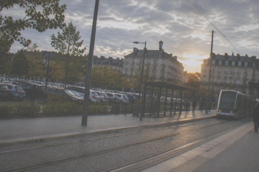 A park-and-ride car park beside a tram terminus on the edge of Nantes