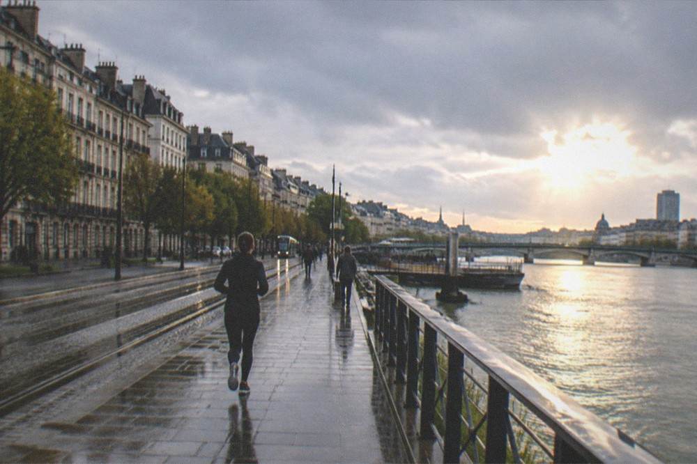 Sunlight breaking through clouds over the Loire river in Nantes