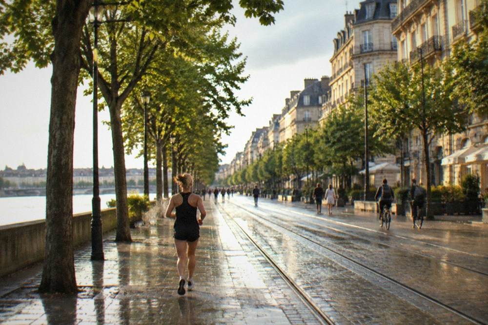 A wide boulevard in central Nantes lined with trees and sunlit facades in late afternoon summer light