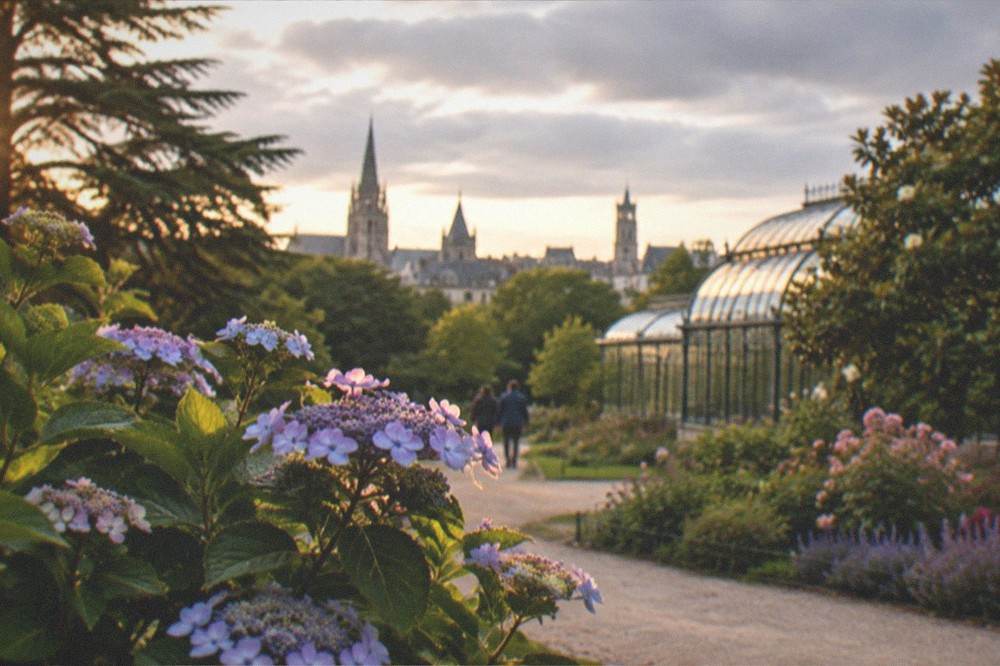 A green city skyline with church spires and towers rising above mature trees