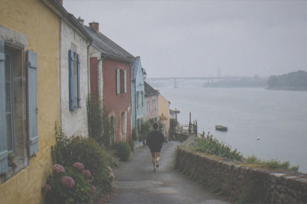 Coloured fishermen's houses along the waterfront at Trentemoult near Nantes